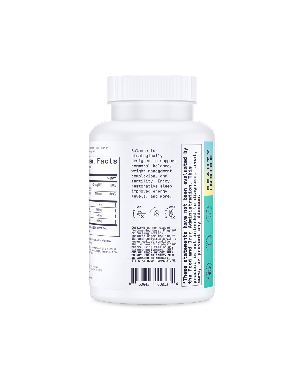 A side view of Balance Capsules showcasing ingredient details.